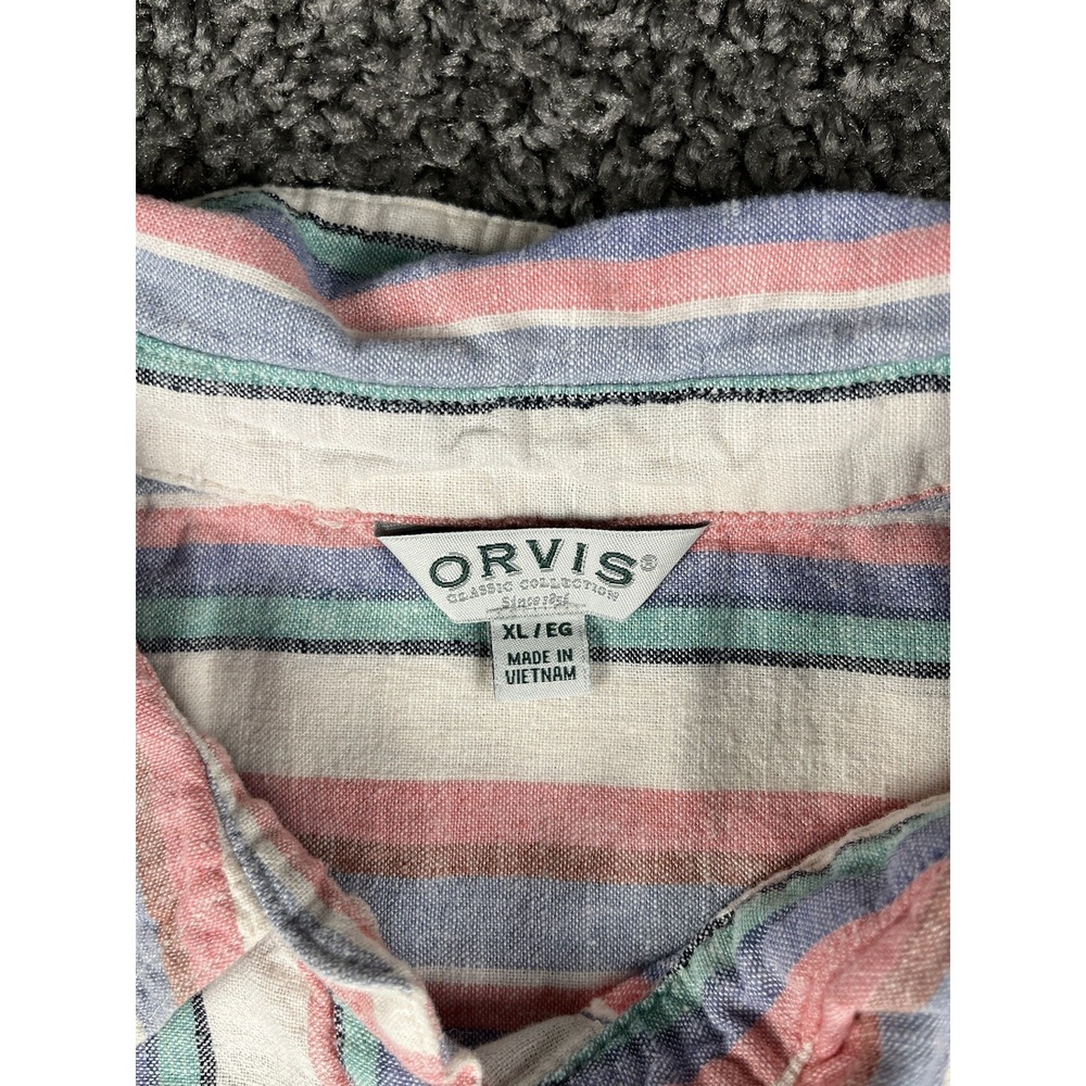 Women's Orvis Ladies Short Sleeve Button Up Linen Blend Shirt Top Stripe XL - Picture 4 of 10